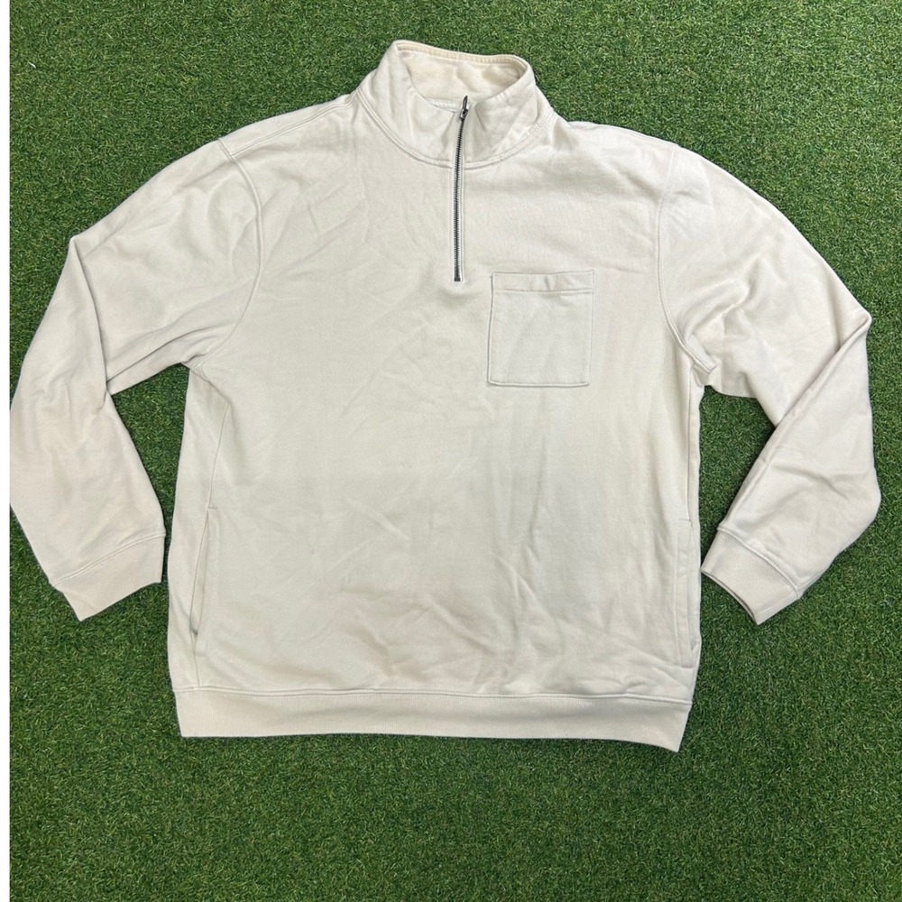 Gap Sweats Mens Medium Cream Beige Quarter Zip Pullover Sweatshirt Chest Pocket